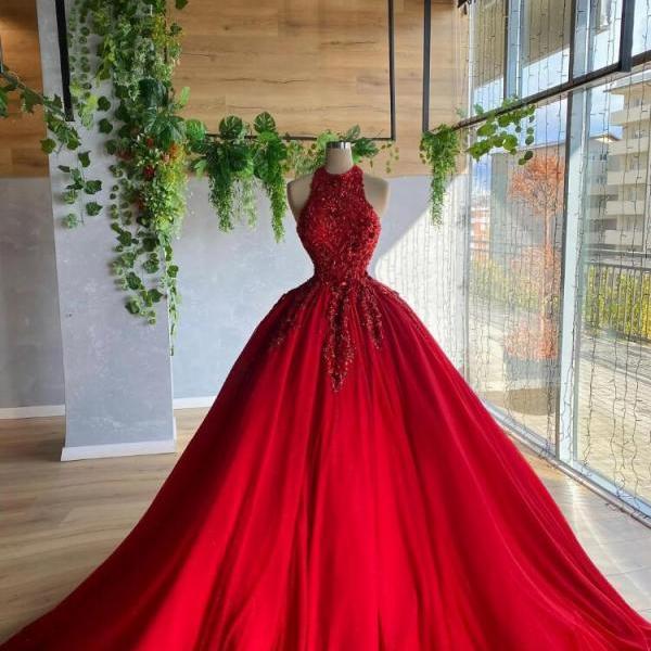 A Line Red Ball Gown Evening Dresses