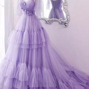 Sweet Light Blue Tulle Prom Dresses Ruffles Pleated Evening Formal Gown,DP304 main image 1