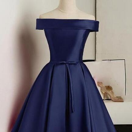 Navy Blue A-line Knee Length Homecoming Dress, Navy Blue Chiffon Short Party Dress