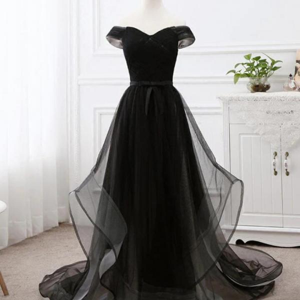 Sexy Black Mermaid Strapless Tulle Applique Long Prom Dress, Evening Dress C6830