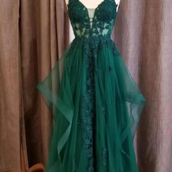 Black Colour  Luna long v-neck dress floral green main image 1