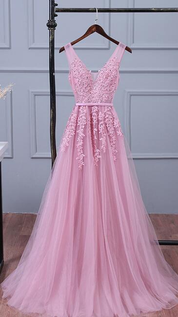 Appliqued Tulle Prom Dress,Lace Porm Dress,Cheap Prom Dress,Long Party ...