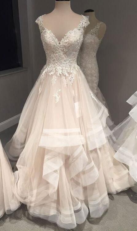 Slit V-Neck Long Prom Dress With Appliques