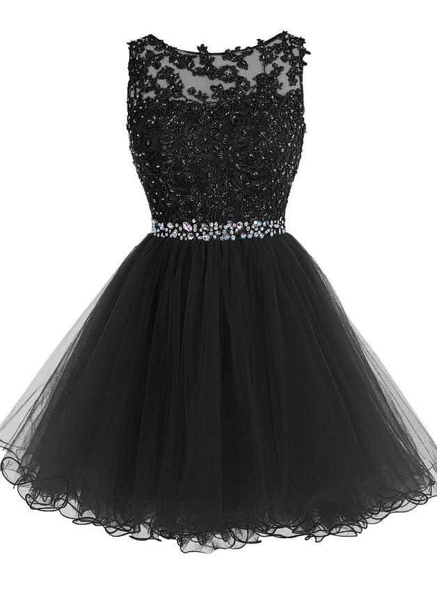 Lace Prom Dress, Tulle Prom Dress,prom Party Gown, Sexy Black Short ...