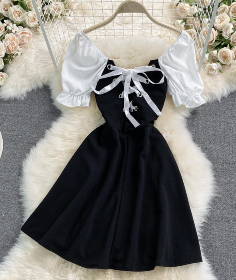 Cute Black And White Short Dress on Luulla