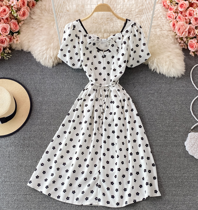 Casual A Line Puffed Sleeves Short Skirt Women Teeage Girl Summer Dress  D2208 main image 1