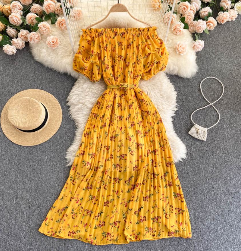 A Line Off The Shoulder Floral Fashion Dress on Luulla
