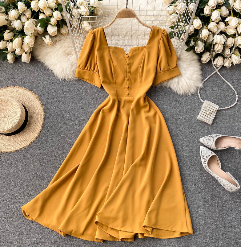 Cute Square Neck Puff Sleeves Summer Dress on Luulla