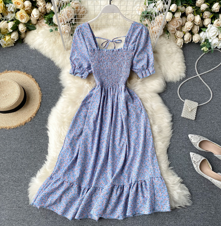 Chiffon Dresses with Square Neck and Fluttering Sleeves Lilac