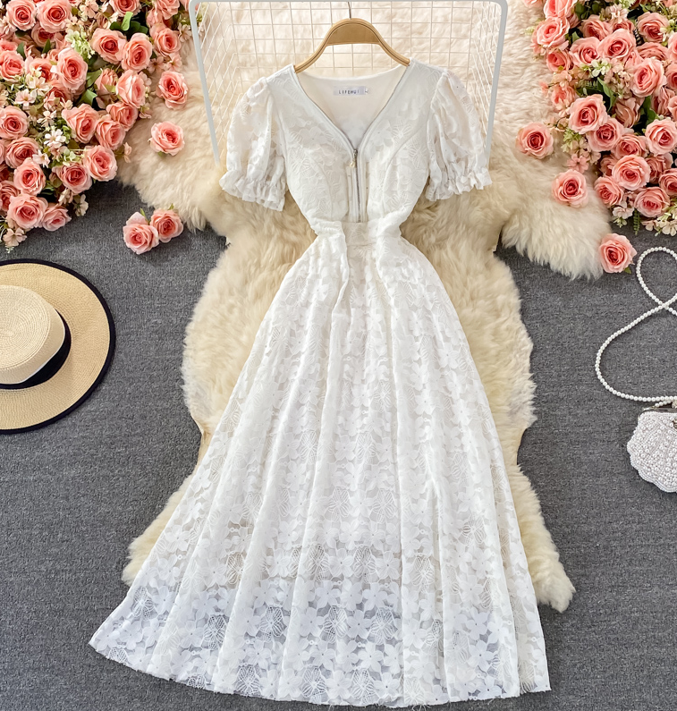 Fresh Sweet V-neck Lace Dress