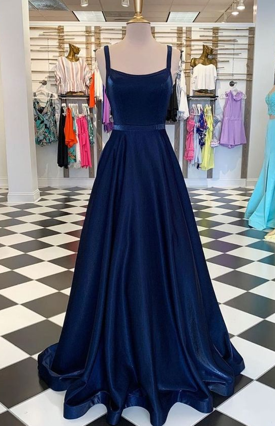 Dark Blue Long Prom Dress, Simple Blue Evening Dres on Luulla