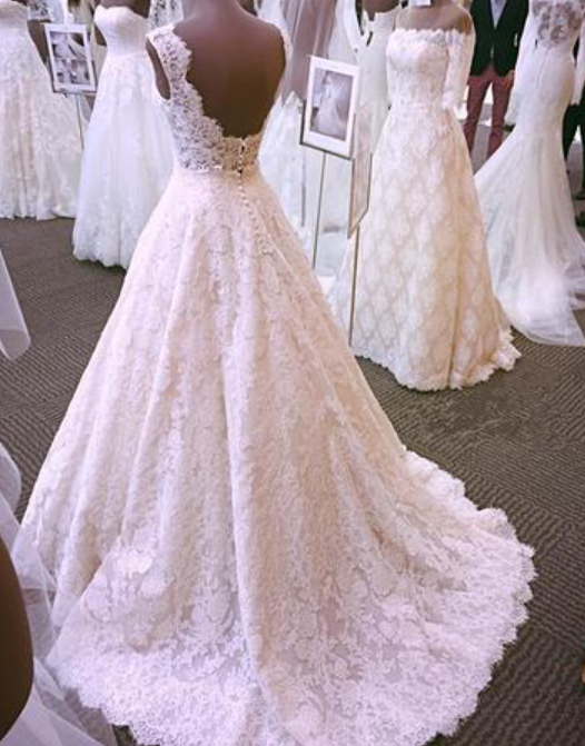 Luxury A-line Lace Wedding Dress with Open Back & Appliques