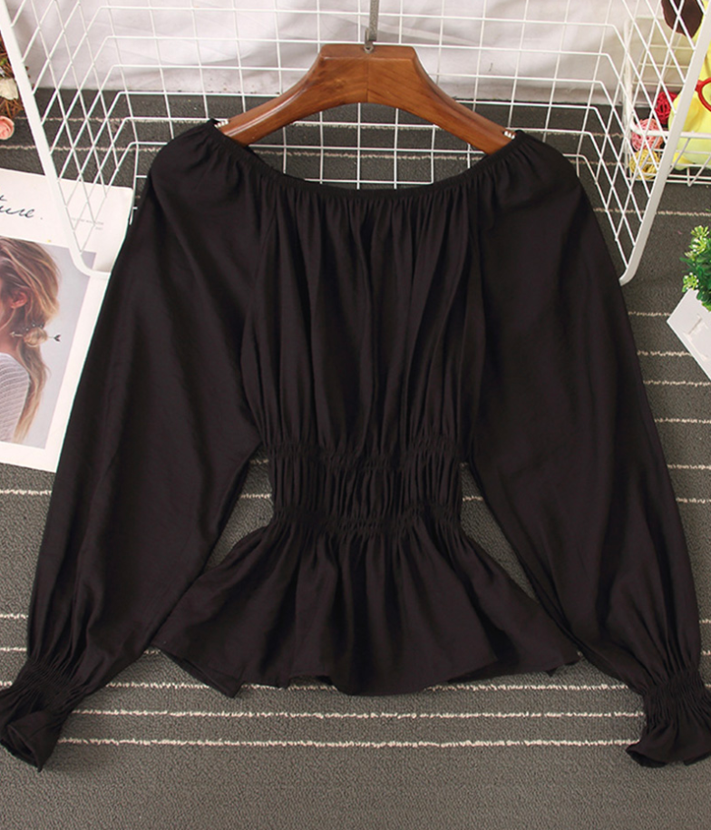 Simple Long-sleeved Waist Top on Luulla