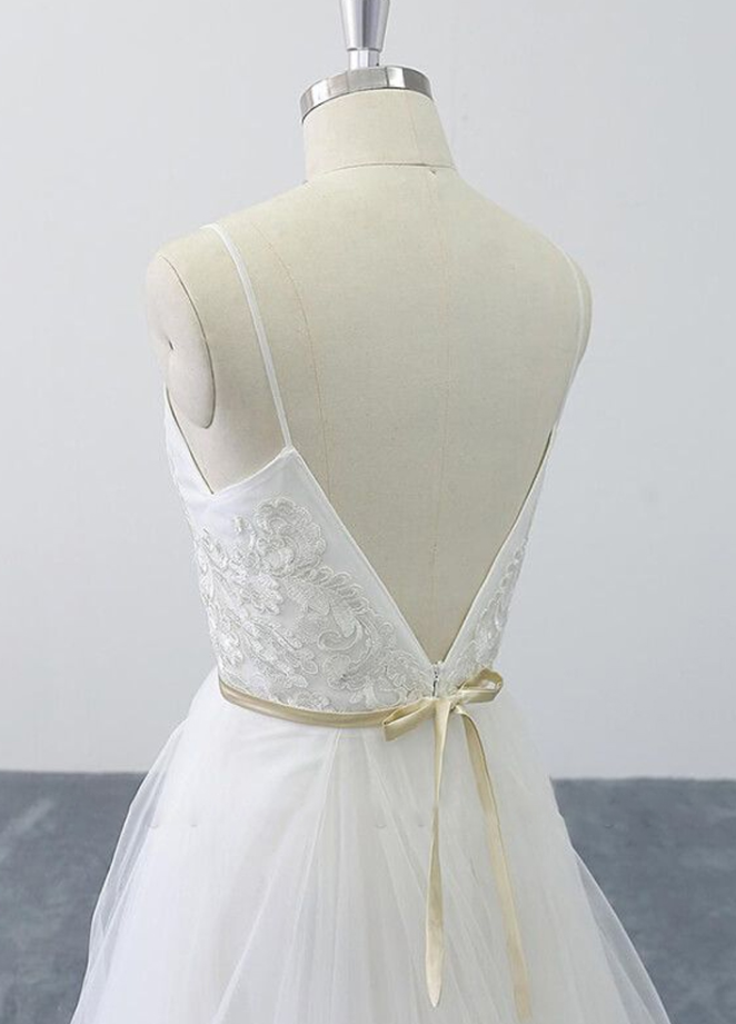 Off Shoulder Spaghetti Straps Beaded Appliques Prom Dress WU1303