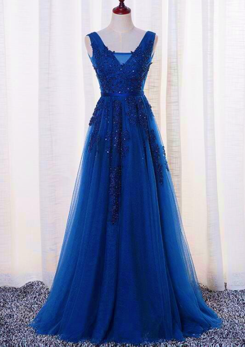 Royal Blue Long Tulle A-line Bridesmaid Dress on Luulla