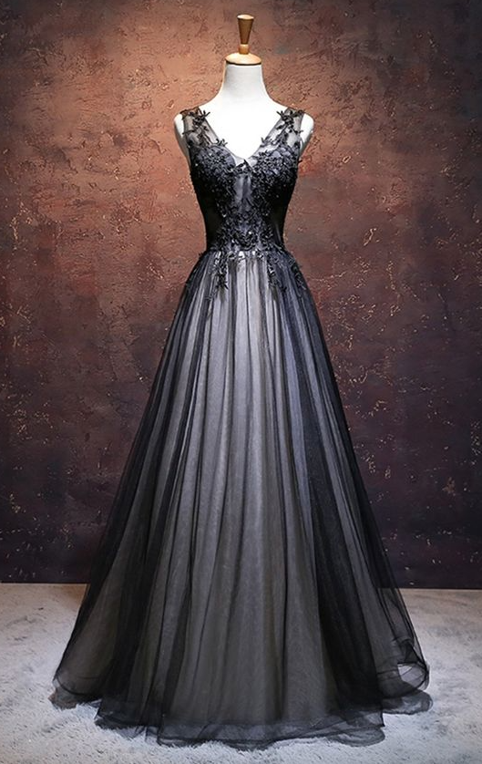 A-line Black Handmade Senior Prom Dresses on Luulla