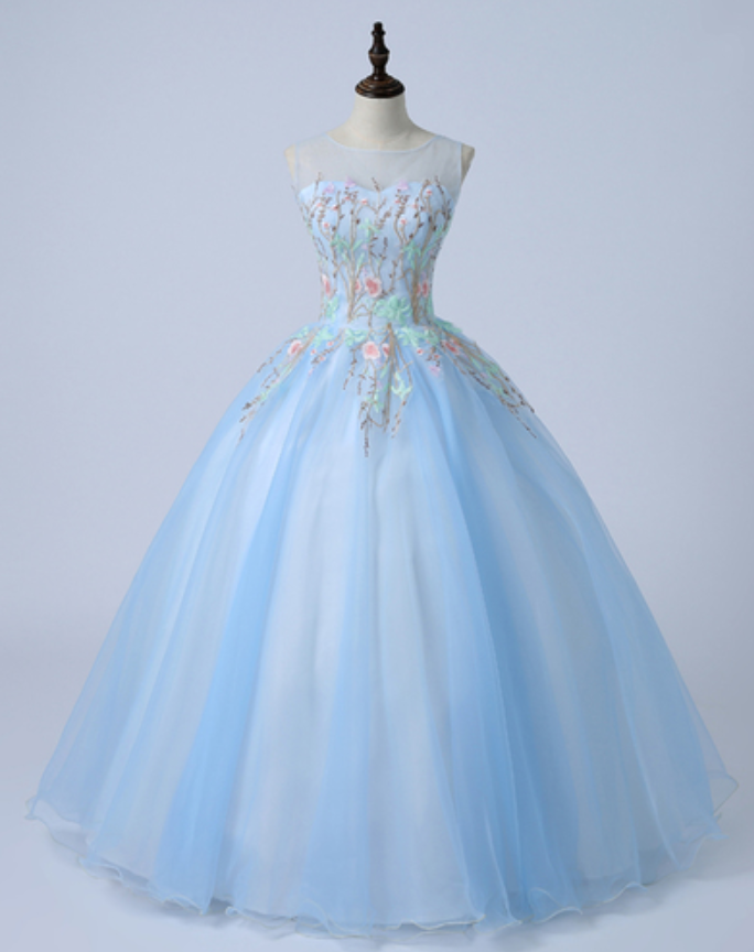 Ball Gown Tulle Embroidery Long Custom Made Evening Dress, Formal Dress ...