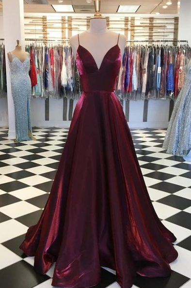 Burgundy Evening Maxi Dress Charming V-Neck Backless Wedding Party Dress