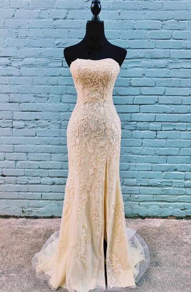 A Line Halter Satin Appliques Prom Dress with Slit LBQ2633