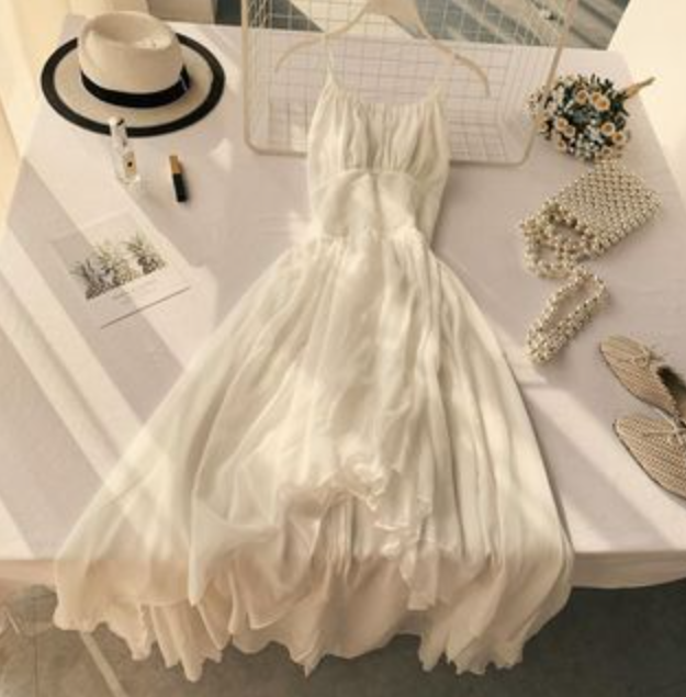 Spaghetti Strap Chiffon Gown with Asymmetrical Hems Champagne