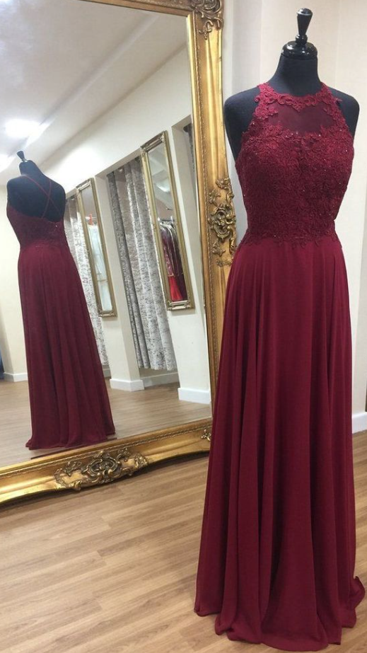 A Line Applique Long Sleeves Prom Dresses LBQ1122 main image 1