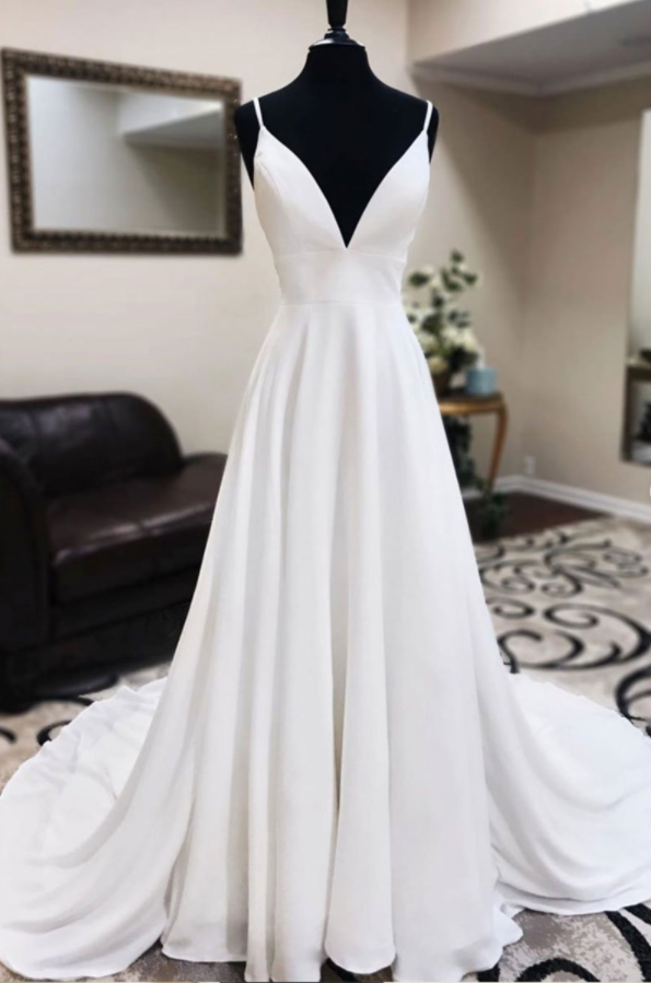 V Neck Chiffon Long Prom Dress, Lace Evening Dress on Luulla