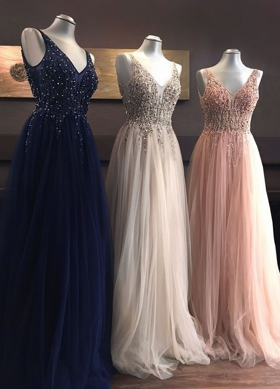 A Line Royal Blue Tulle Prom Party Dress With Beaded on Luulla