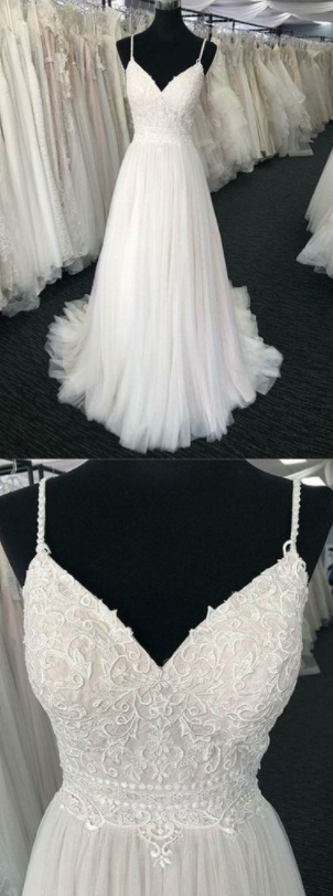 A Line V Neck Lace Prom Dress on Luulla