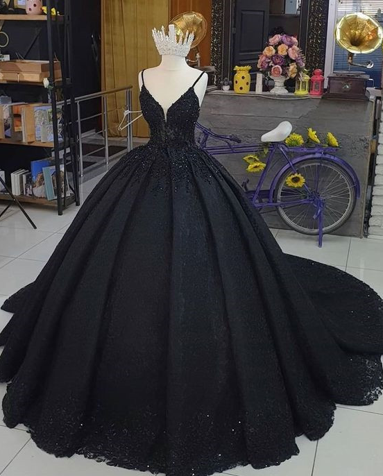 Black V Neck Ball Gown Prom Dress Long Evening Dresses on Luulla