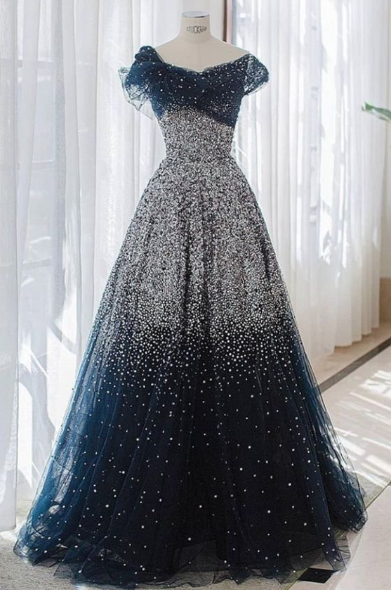 A Line Long Evening Dress Prom Dress With Beading on Luulla