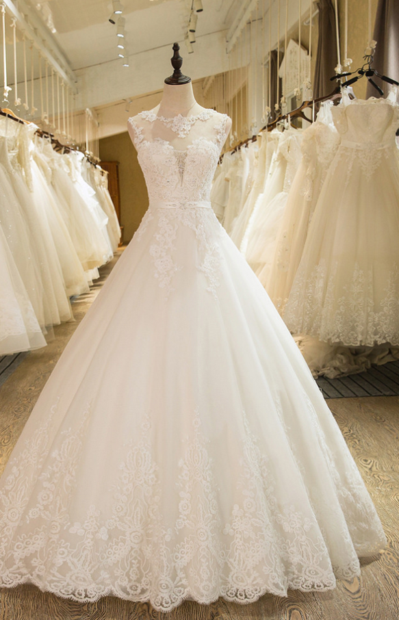 A Line Sleeveless Lace Appliques Wedding Dress On Luulla