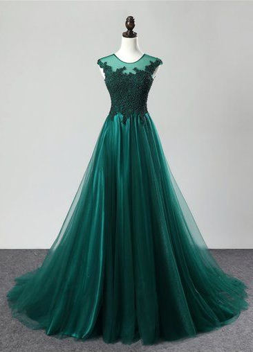 Deep Green Tulle Sweep Train Formal Prom Dress on Luulla