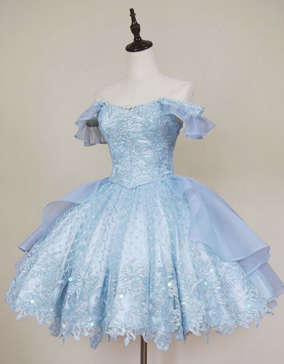 Off The Shoulder Blue Lace Homecoming Dressesprom Dresses On Luulla 2459