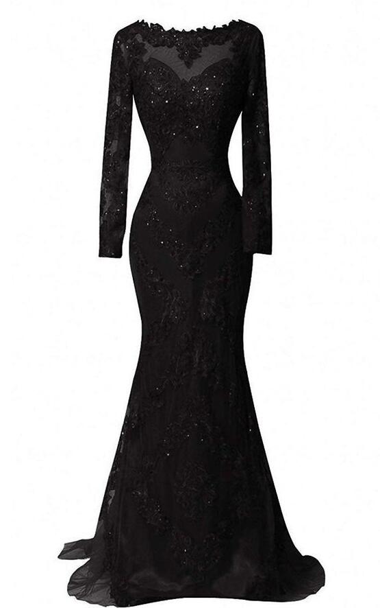 Black Long Prom Dress With Lace on Luulla