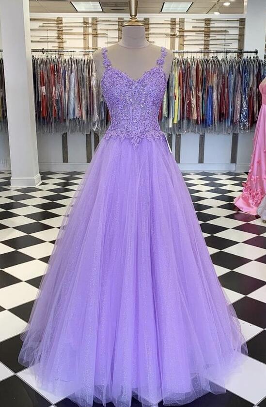 A Line Purple Lace Prom Dress on Luulla