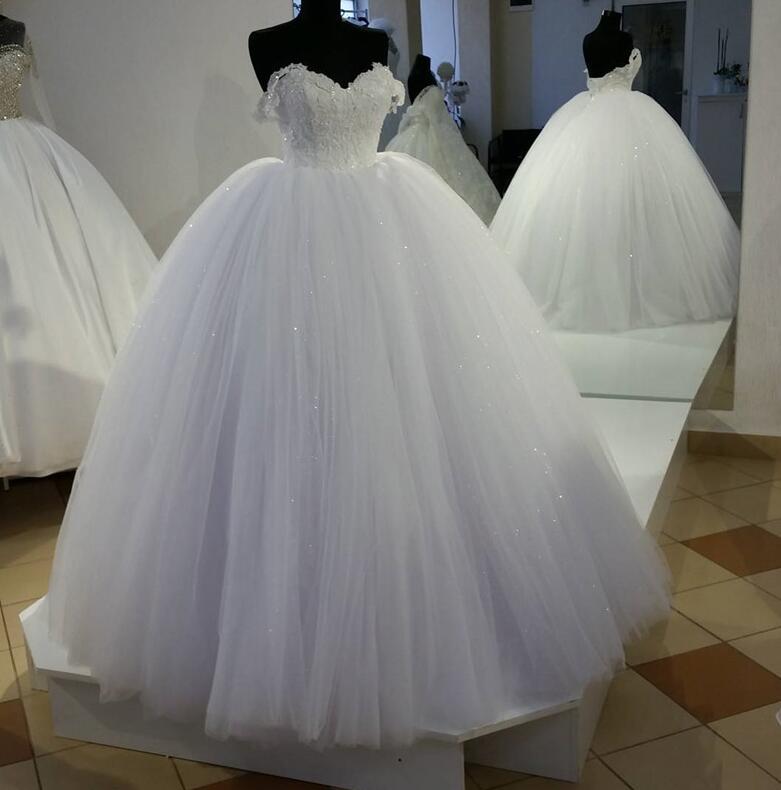 Off The Shoulder Tulle Appliques Princess Wedding Dress main image 1