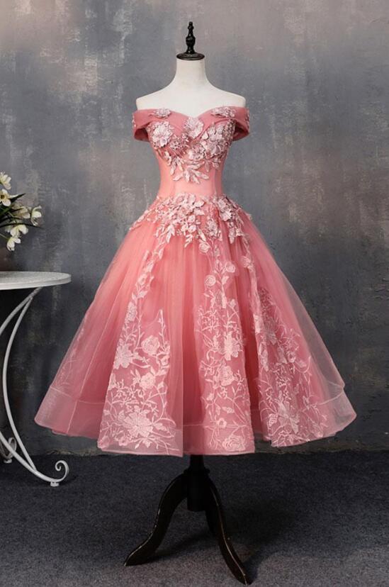 Off Shoulder Short Prom Dress, Pink Evening Dress on Luulla