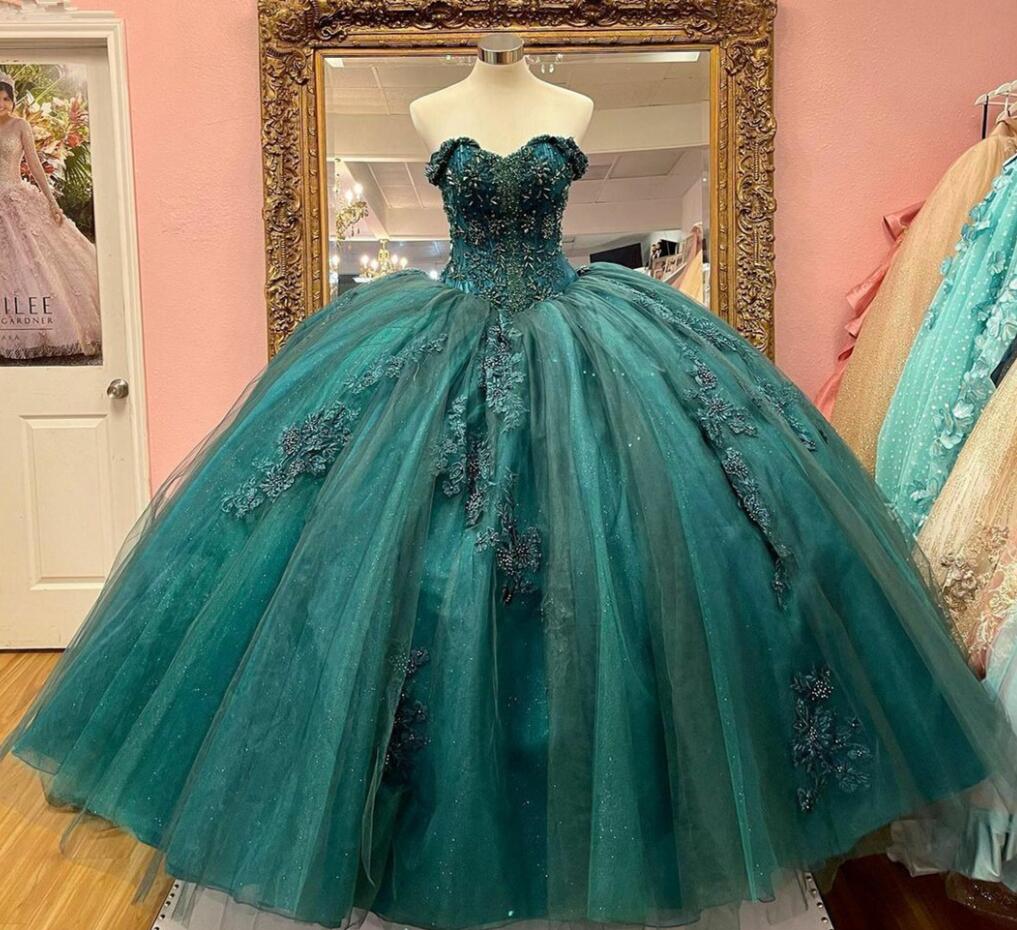 Off Shoulder Green Ball Gown Prom Dress on Luulla
