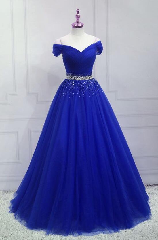 Royal Blue Beaded Long Sweetheart Prom Dress on Luulla