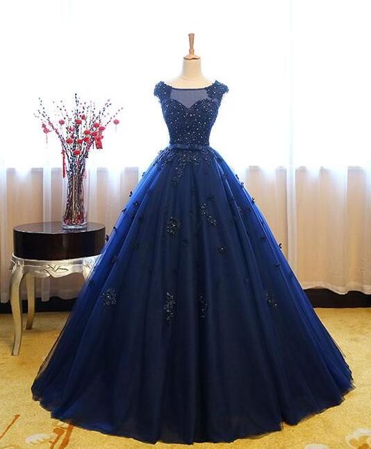 Dark Blue Tulle Lace Long Prom Dress on Luulla