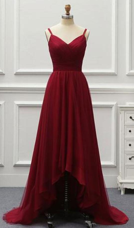 Burgundy A-Line High-Neck Lace Beaded Satin Prom Dress with Train main image 0