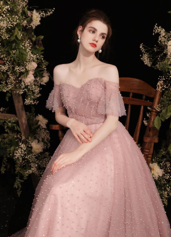 A-Line Rose Pink Tulle Sweetheart Tea-Length Prom Dress