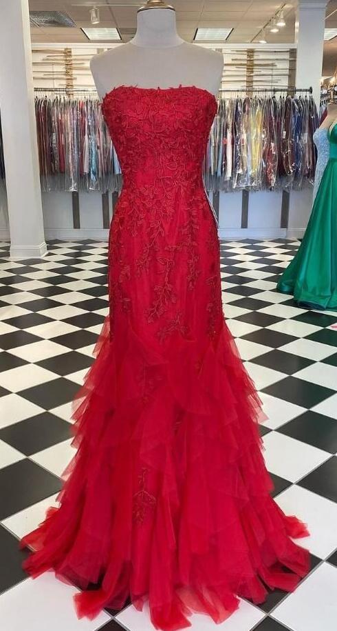 Pretty A line Strapless Long Prom Dresses Graduation Dress High School Classy Evening Dresses HZ1214 main image 0