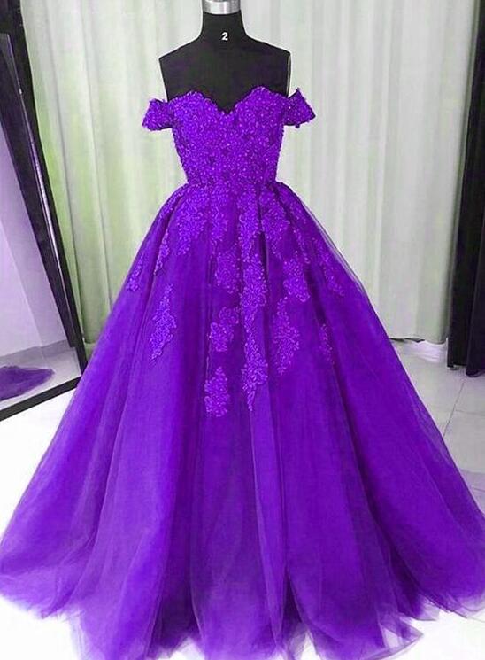 A Line Off The Shoulder Lace Purple Prom Dress on Luulla