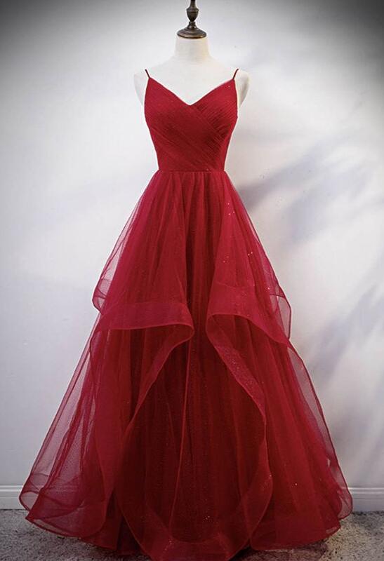 Burgundy tulle lace prom gown formal dress   cg8307 main image 1