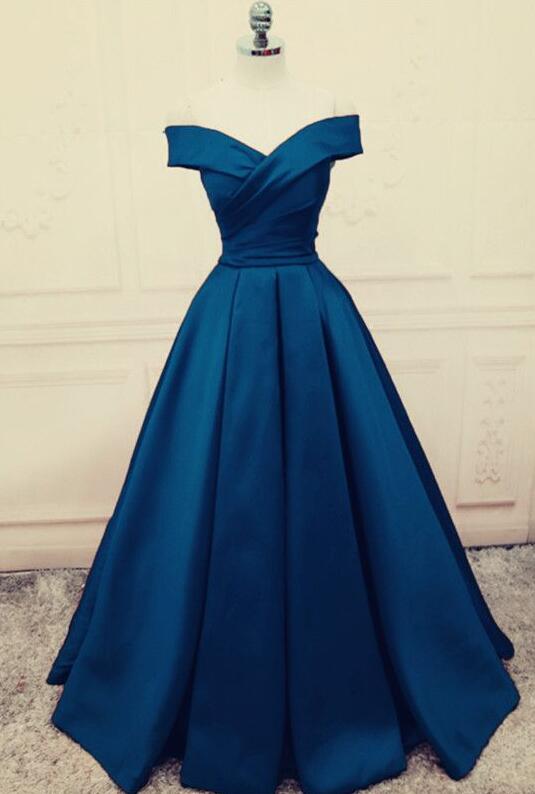 V-neck Off The Shoulder Long Satin Evening Gowns on Luulla