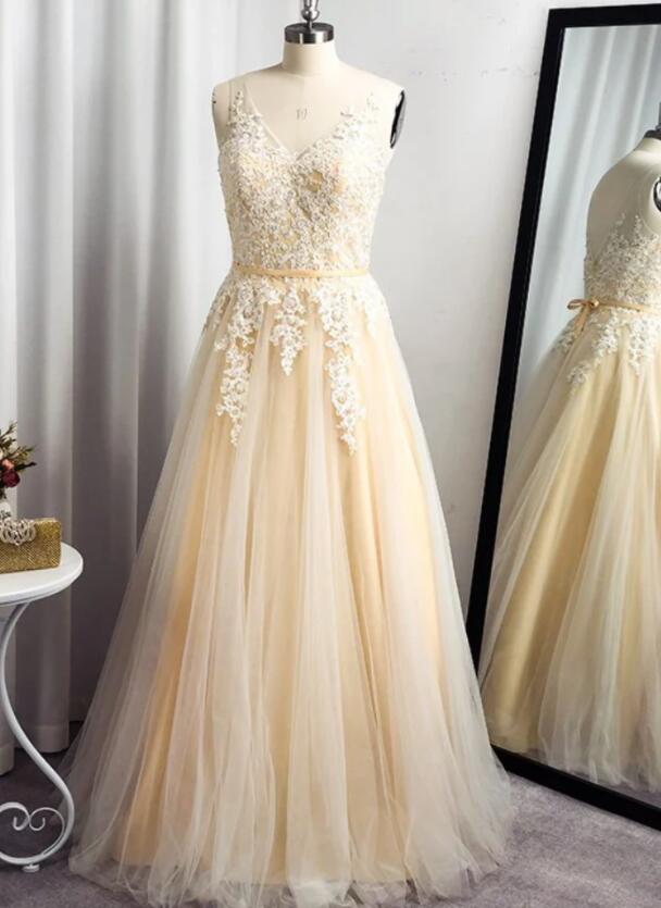Illusion Princess 3/4 Sleeves White Tulle Formal Dress Maxi Prom Dress