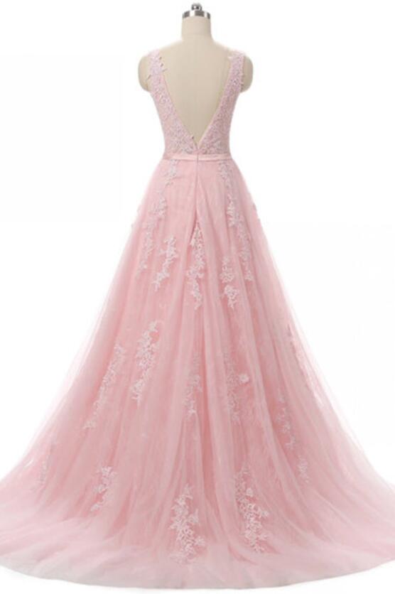 Long Sleeves Tulle Dresses with Appliqued Candy Pink