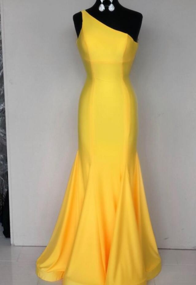 Elegant One Shoulder Mermaid Yellow Prom Dress on Luulla