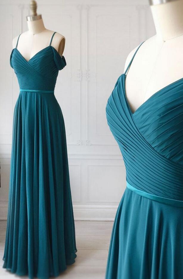 Gorgeous Spaghetti Straps Cross Pleated Chiffon Long Dresses Spa